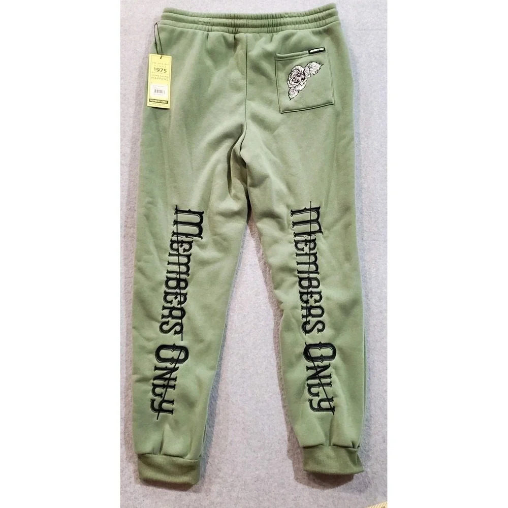 The Original Members Only Olive Green Men's Unisex Large Skull Roses Sweatpants - Picture 2 of 10